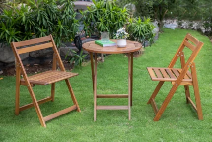 3-Piece Acacia Wood Patio Dining Set with Folding Table & 2 Chairs