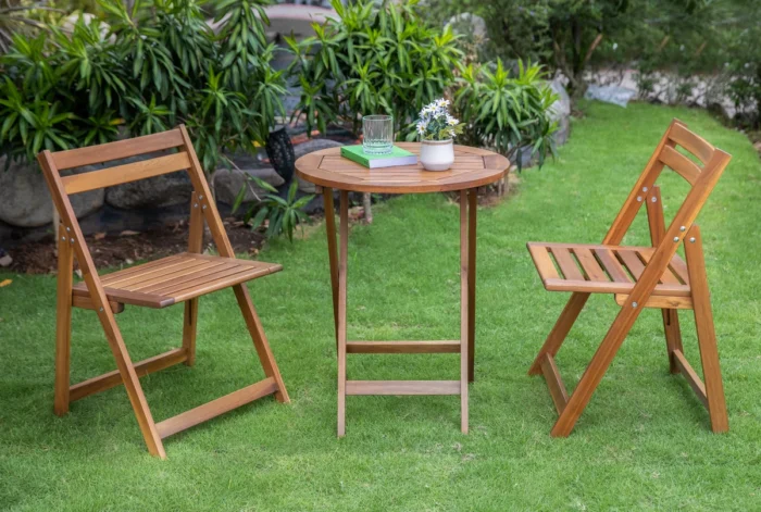 3-Piece Acacia Wood Patio Dining Set with Folding Table & 2 Chairs