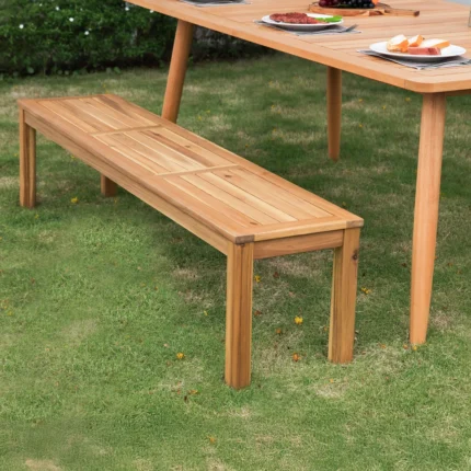 Solid Acacia Wood Slatted Outdoor Backless Bench