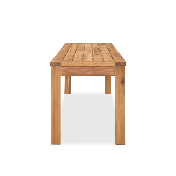 Solid Acacia Wood Slatted Outdoor Backless Bench