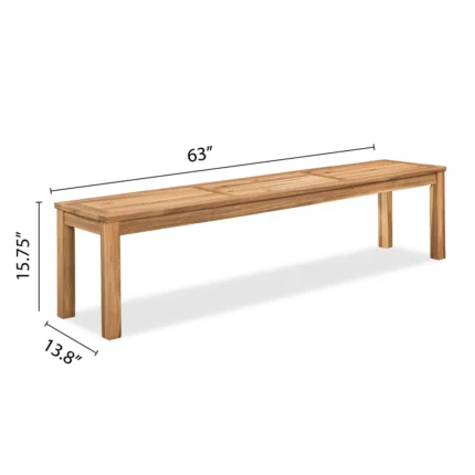 Solid Acacia Wood Slatted Outdoor Backless Bench