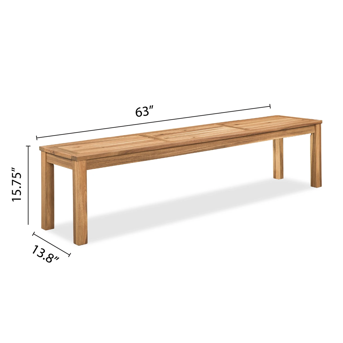Acacia wood outdoor backless bench dimensions 63 by 13.8 by 15.75 inches