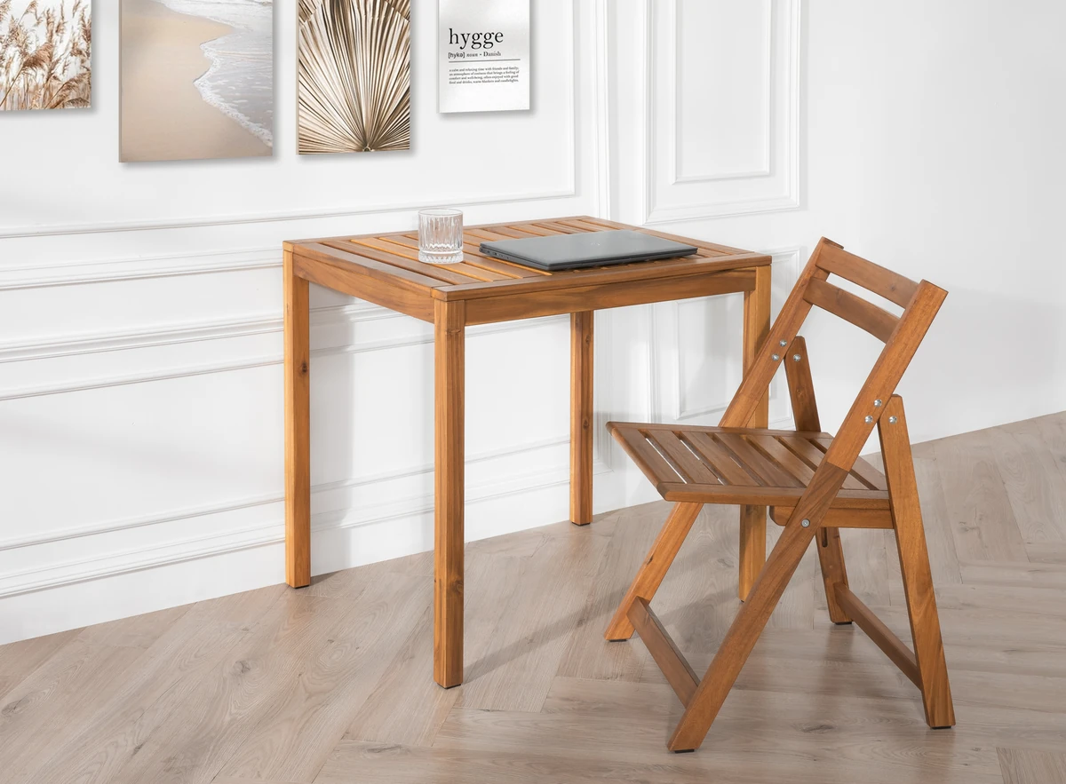 acacia wood folding chair used with a small home desk
