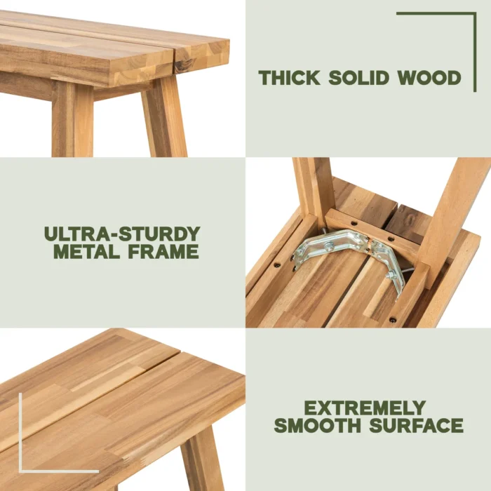 Solid Acacia Wood Bench for Entryway & Living Room