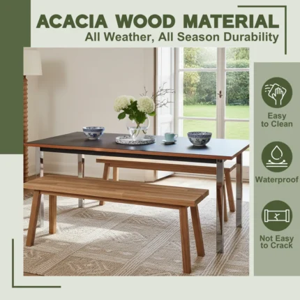 Solid Acacia Wood Bench for Entryway & Living Room