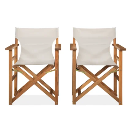 Acacia wood director chair set of 2 in cream, front view