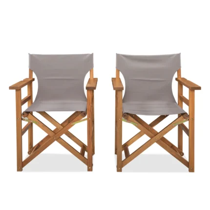 Acacia wood director chair set of 2 in gray, front view