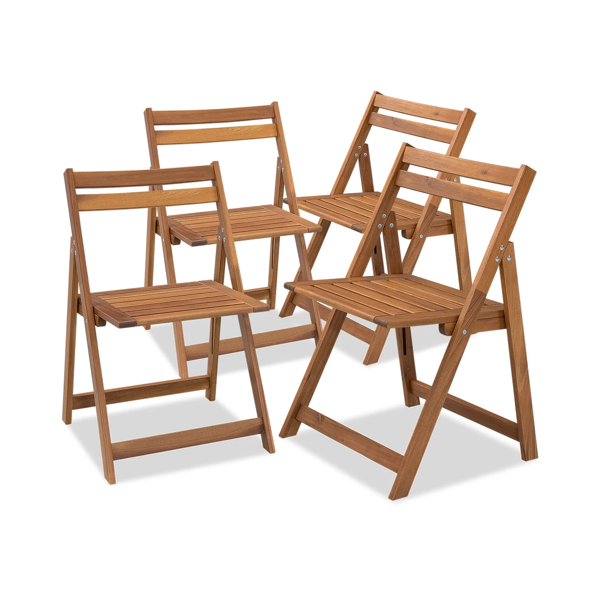 four acacia wood folding chairs shown together as the Set of 4 option