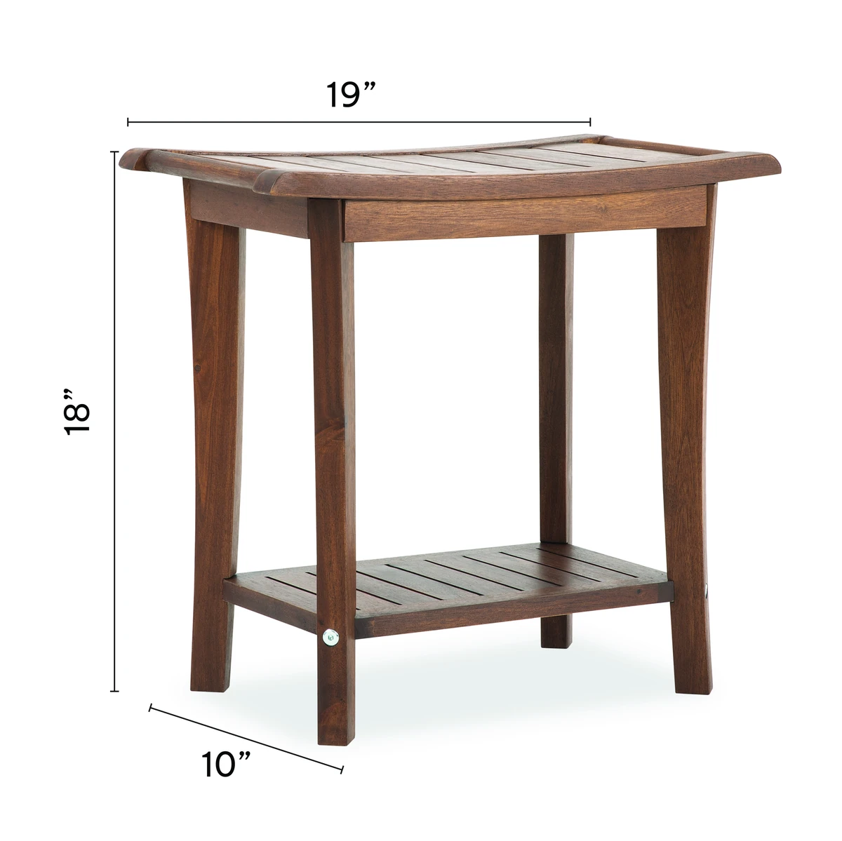 brown acacia wood shower stool dimensions 19 inches long 10 inches wide and 18 inches high