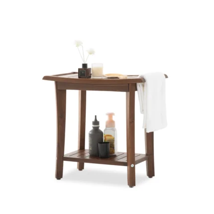 2-Tier Acacia Wood Shower Stool with Storage Shelf