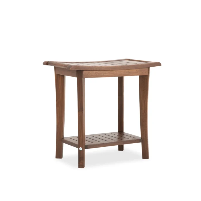 2-Tier Acacia Wood Shower Stool with Storage Shelf