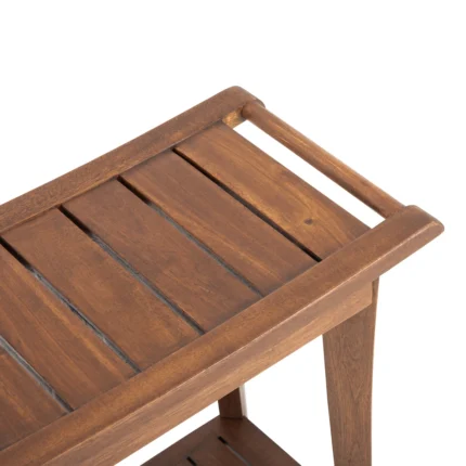 2-Tier Acacia Wood Shower Stool with Storage Shelf