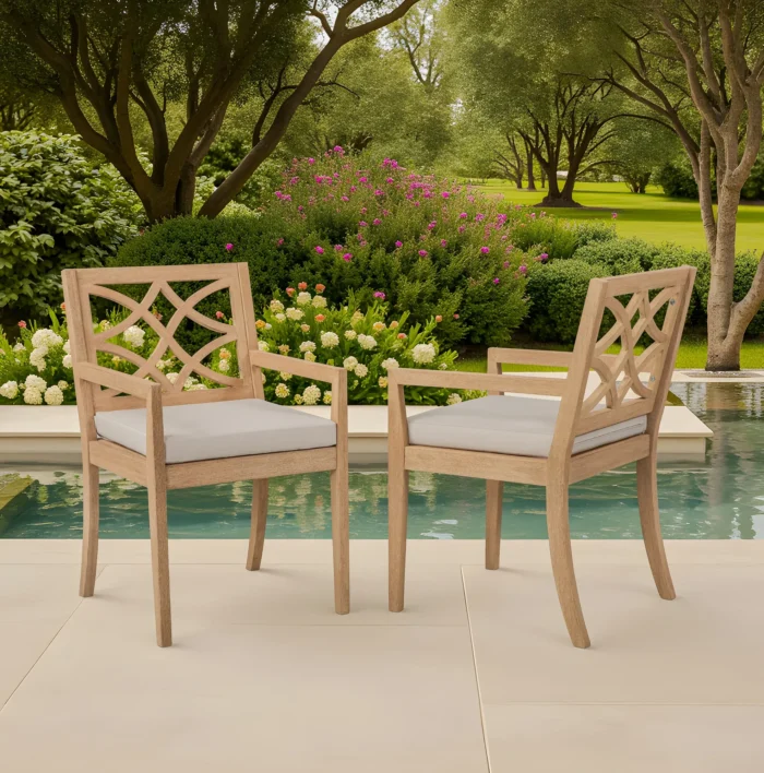 Eucalyptus Patio Dining Chairs with Cushions (Set of 2)