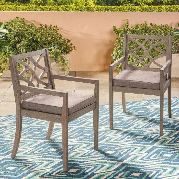 Eucalyptus Patio Dining Chairs with Cushions (Set of 2)