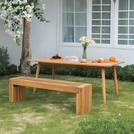 Outdoor Acacia Wood Backless Bench with Slatted Top