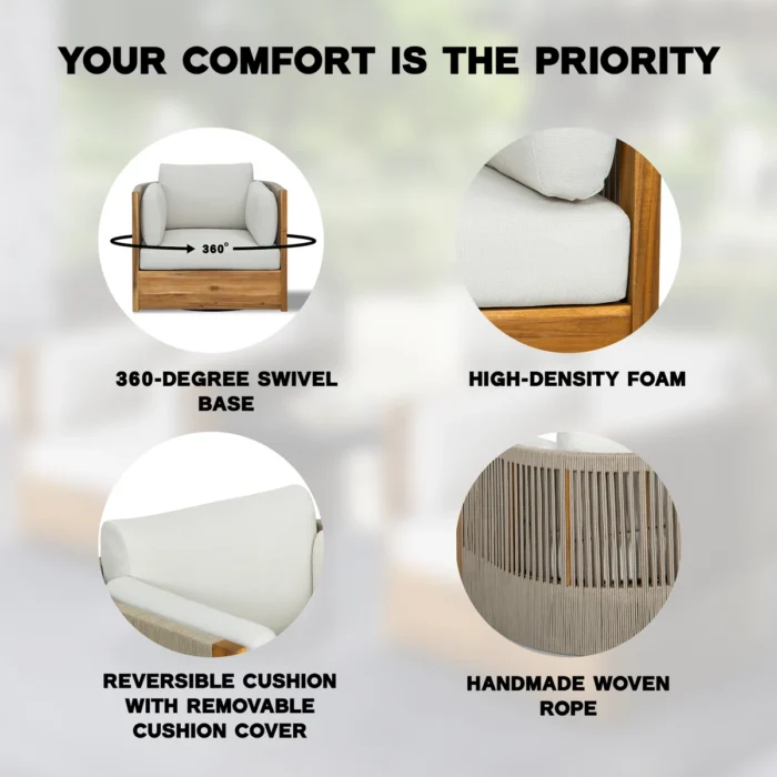 Outdoor Acacia Wood Swivel Chair
