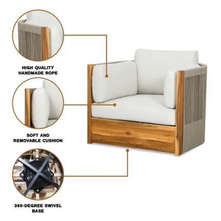 Outdoor Acacia Wood Swivel Chair