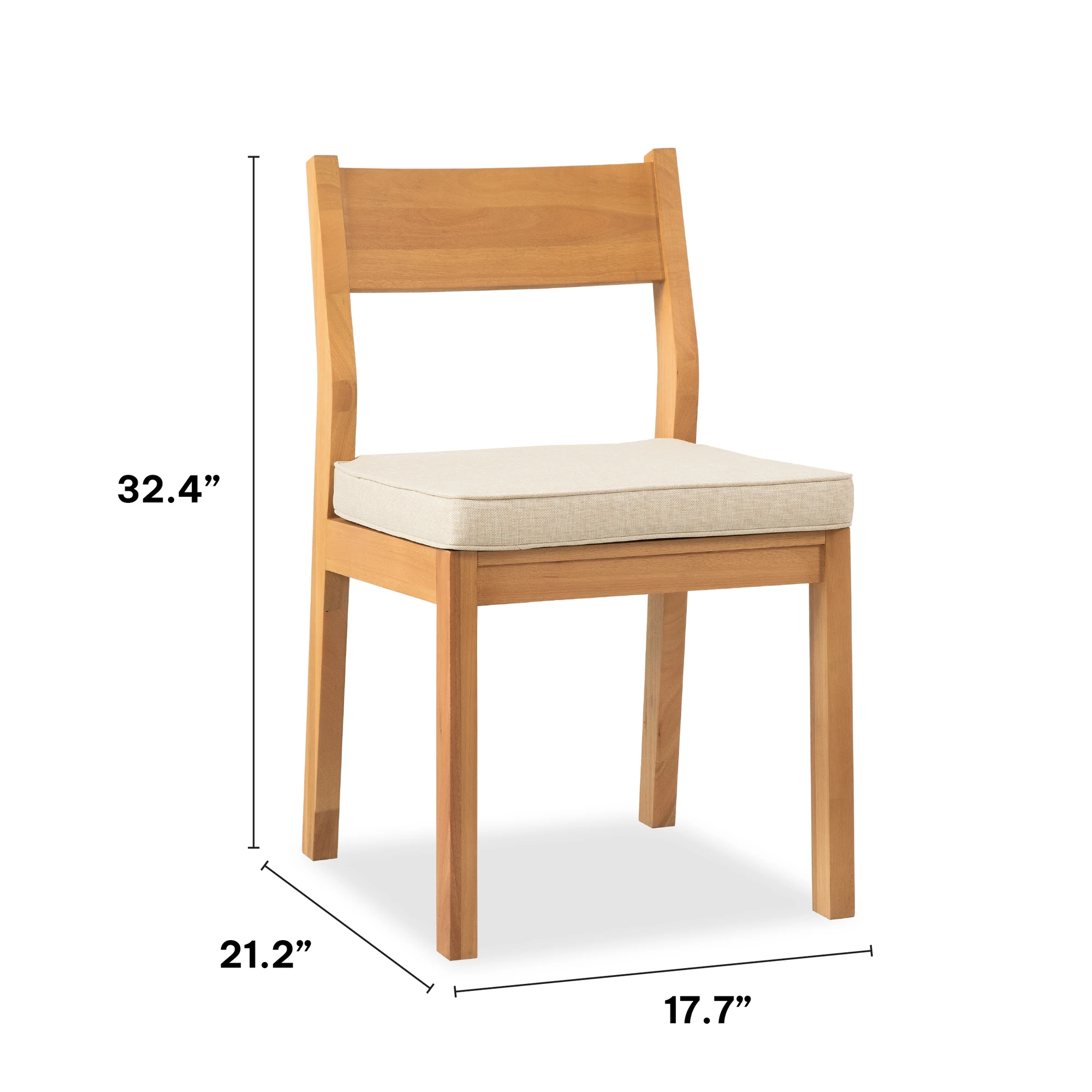 Patio dining side chair dimensions: 32.4 by 17.7 by 21.2 inches