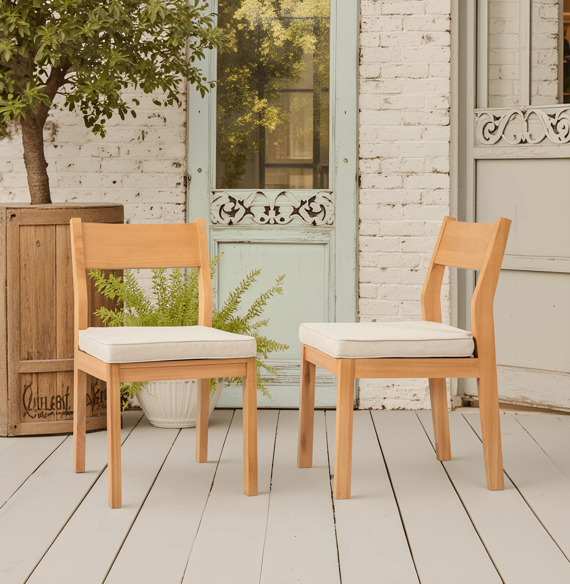 Sunny patio dining side chairs styled in an outdoor dining space