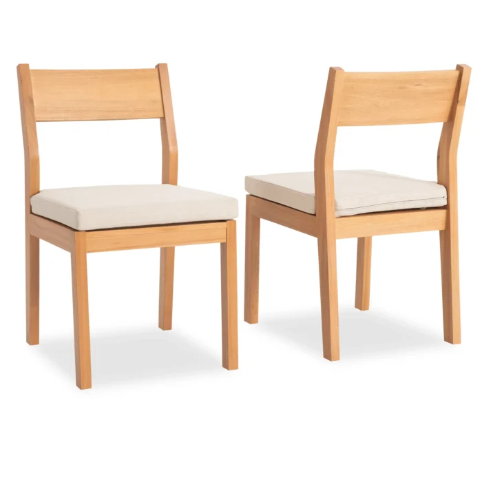 Solid Wood Patio Dining Side Chairs with Cushions (Set of 2)