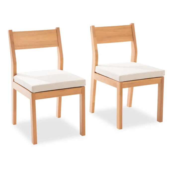 Solid Wood Patio Dining Side Chairs with Cushions (Set of 2)