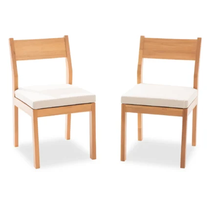 Solid Wood Patio Dining Side Chairs with Cushions (Set of 2)