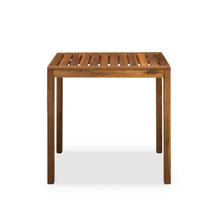 Solid wood outdoor bistro table with a slatted acacia wood top