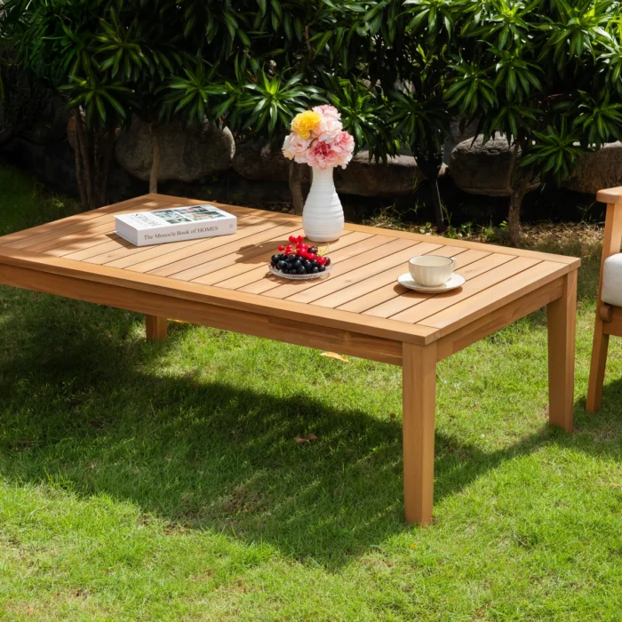 Solid Wood Outdoor Coffee Table with Slatted Top