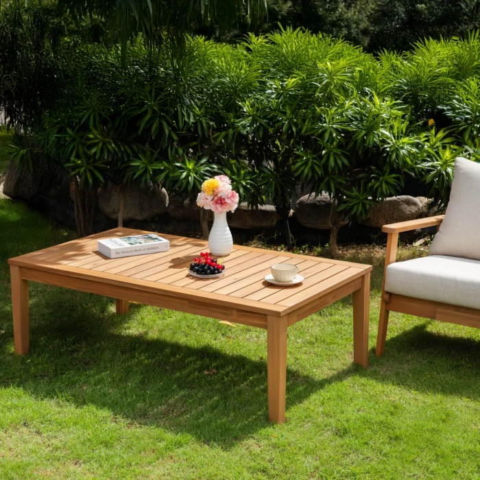 Solid Wood Outdoor Coffee Table with Slatted Top
