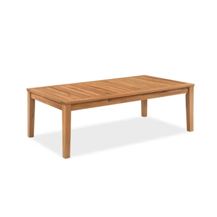 solid wood outdoor coffee table with rectangular slatted top