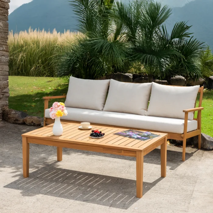 Solid Wood Outdoor Coffee Table with Slatted Top