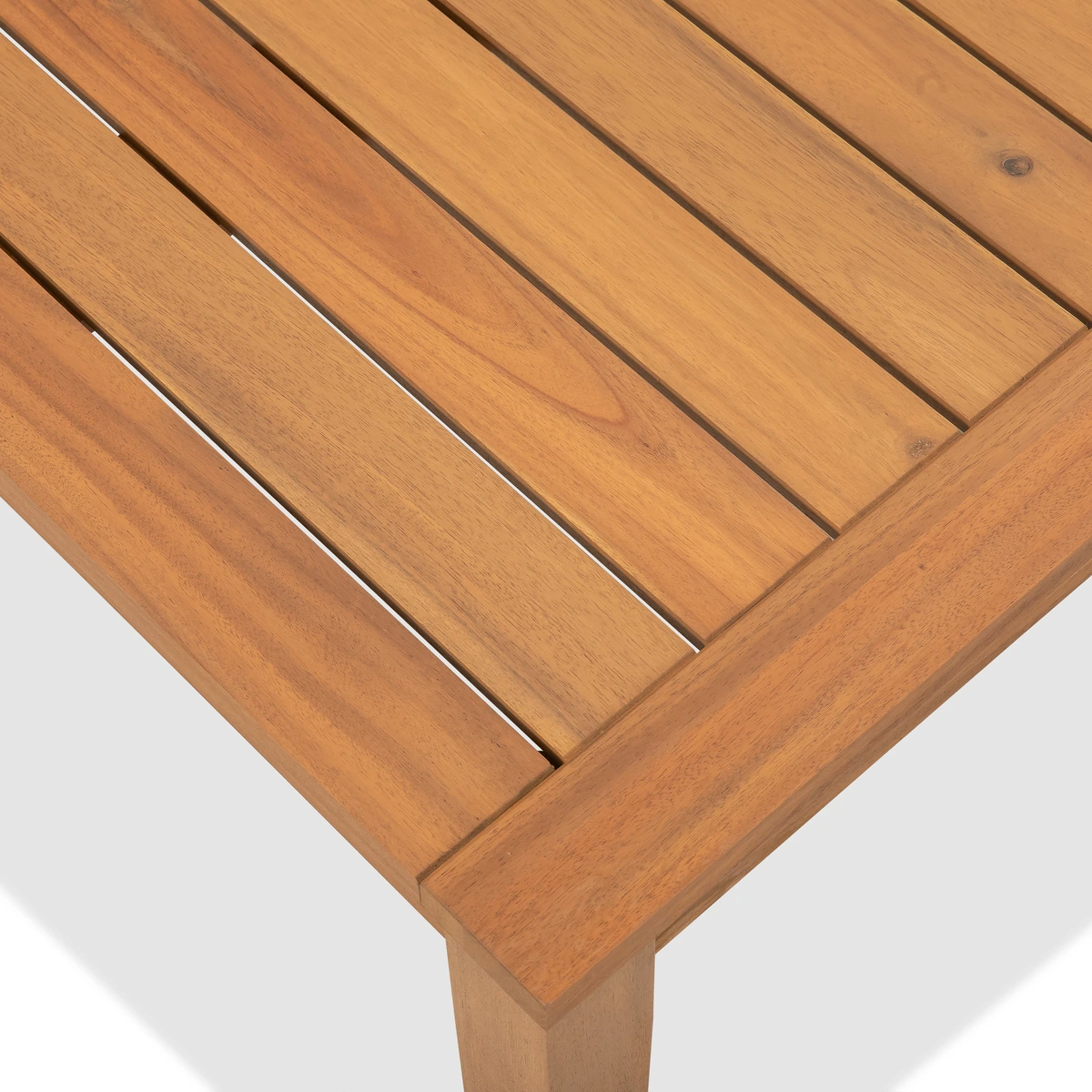 Close-up of slatted solid wood coffee table top