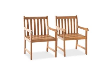 Set of two solid wood patio dining armchairs