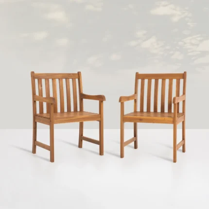 Solid Wood Patio Dining Armchair (Set of 2)