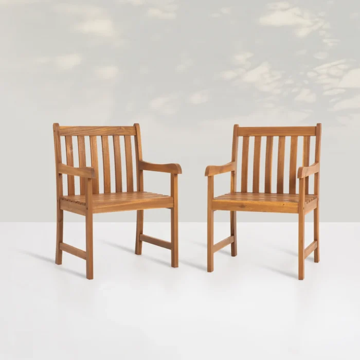 Solid Wood Patio Dining Armchair (Set of 2)