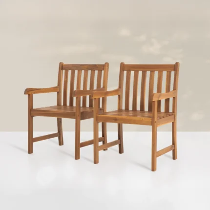 Solid Wood Patio Dining Armchair (Set of 2)