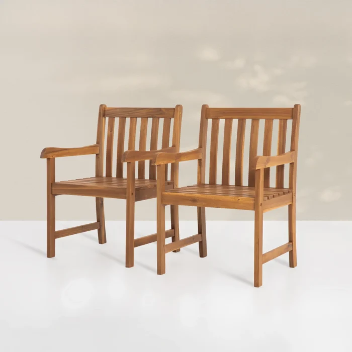 Solid Wood Patio Dining Armchair (Set of 2)