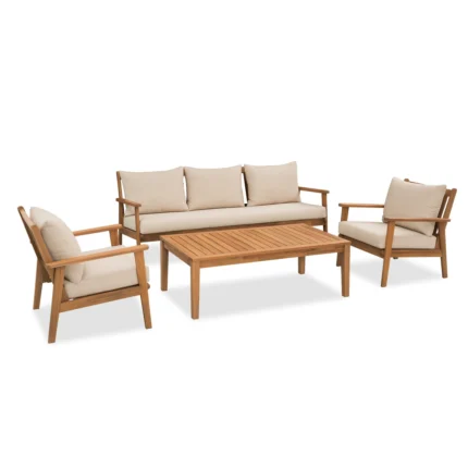 5-person solid wood patio conversation set with sofa chairs and table