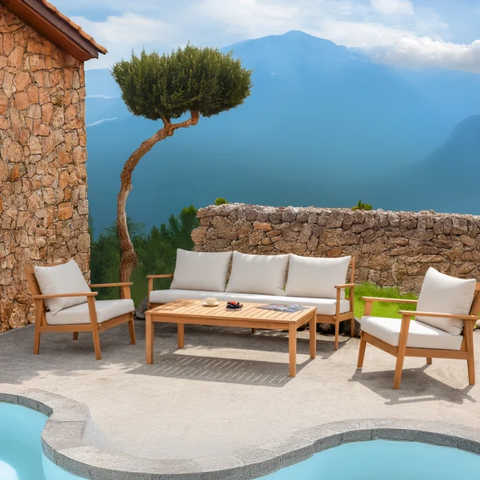 5-Person Solid Wood Patio Conversation Set