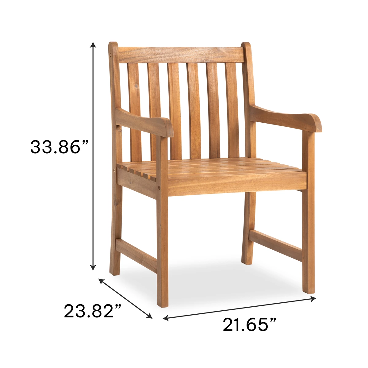 Solid wood patio dining armchair dimensions 21.65 by 23.82 by 33.86 inches