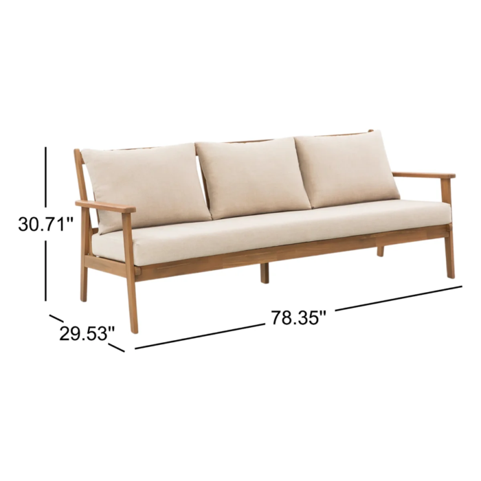 3-Seater Solid Wood Patio Sofa with Removable Cushion Covers