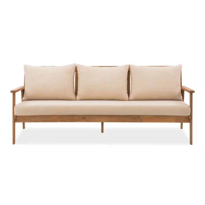 3-Seater Solid Wood Patio Sofa with Removable Cushion Covers