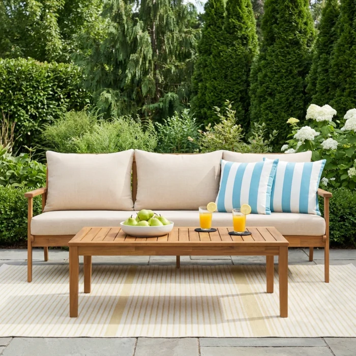 3-Seater Solid Wood Patio Sofa with Removable Cushion Covers