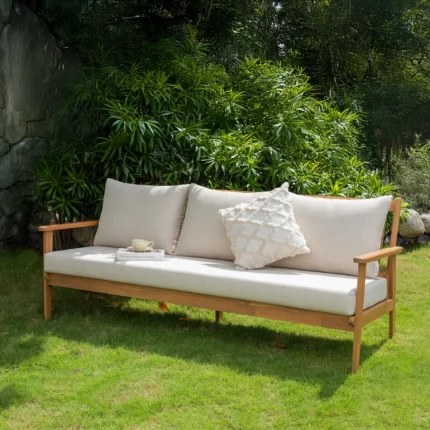 3-Seater Solid Wood Patio Sofa with Removable Cushion Covers