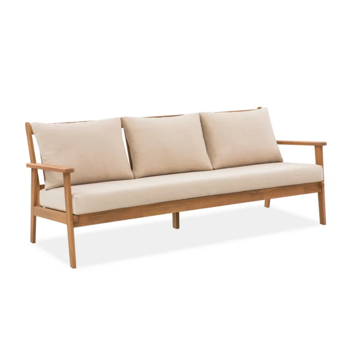 3-Seater Solid Wood Patio Sofa with Removable Cushion Covers