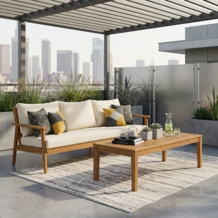 3-Seater Solid Wood Patio Sofa with Removable Cushion Covers
