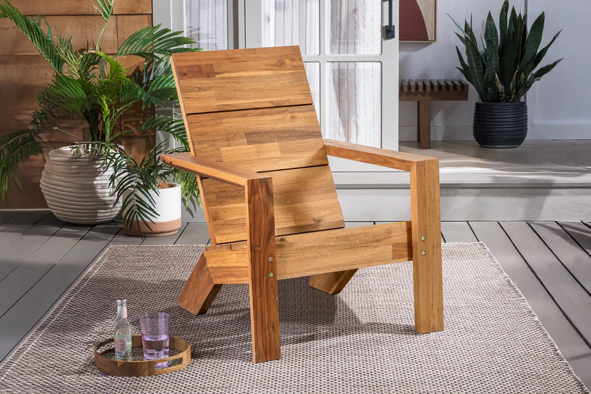 Weather-resistant Adirondack chair in a covered patio setting