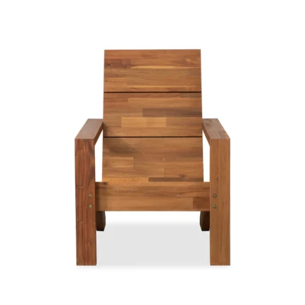 Front view of weather-resistant acacia wood Adirondack chair