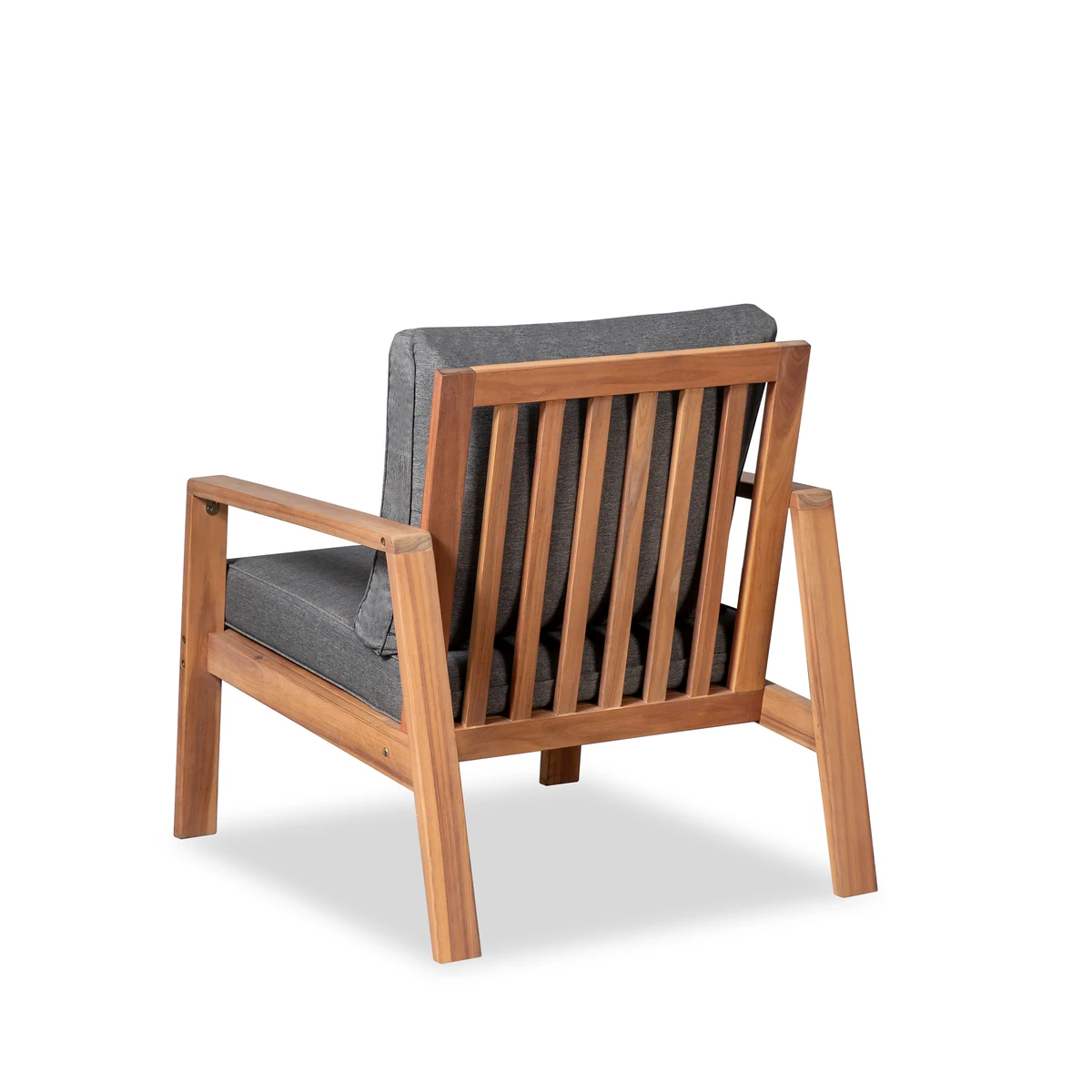 Back view of the lounge chair with vertical acacia slats