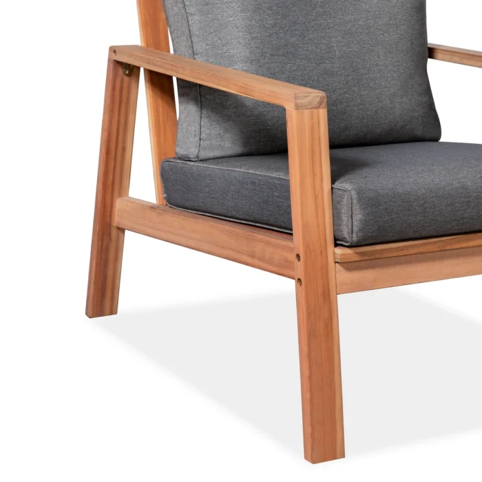Solid Acacia Wood Outdoor Lounge Chair with Cushions (Set of 2)